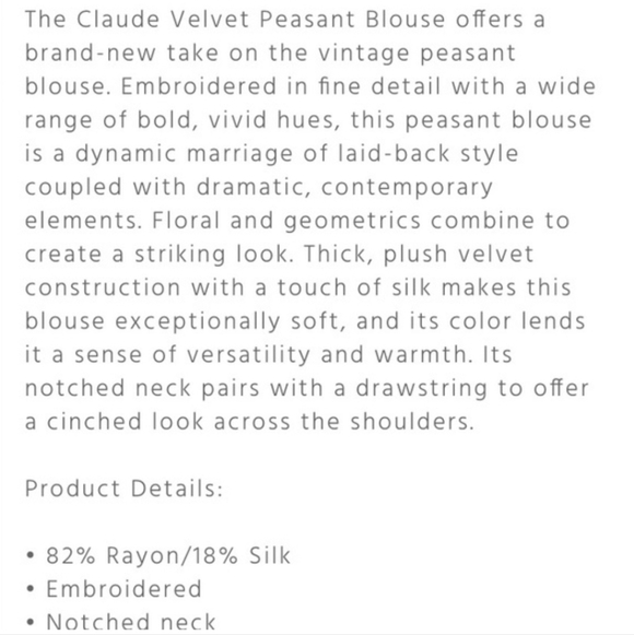 Johnny Was Silk Blend Claude Black Velvet Embroidered Peasant Tunic Top Sz Large - Picture 12 of 12